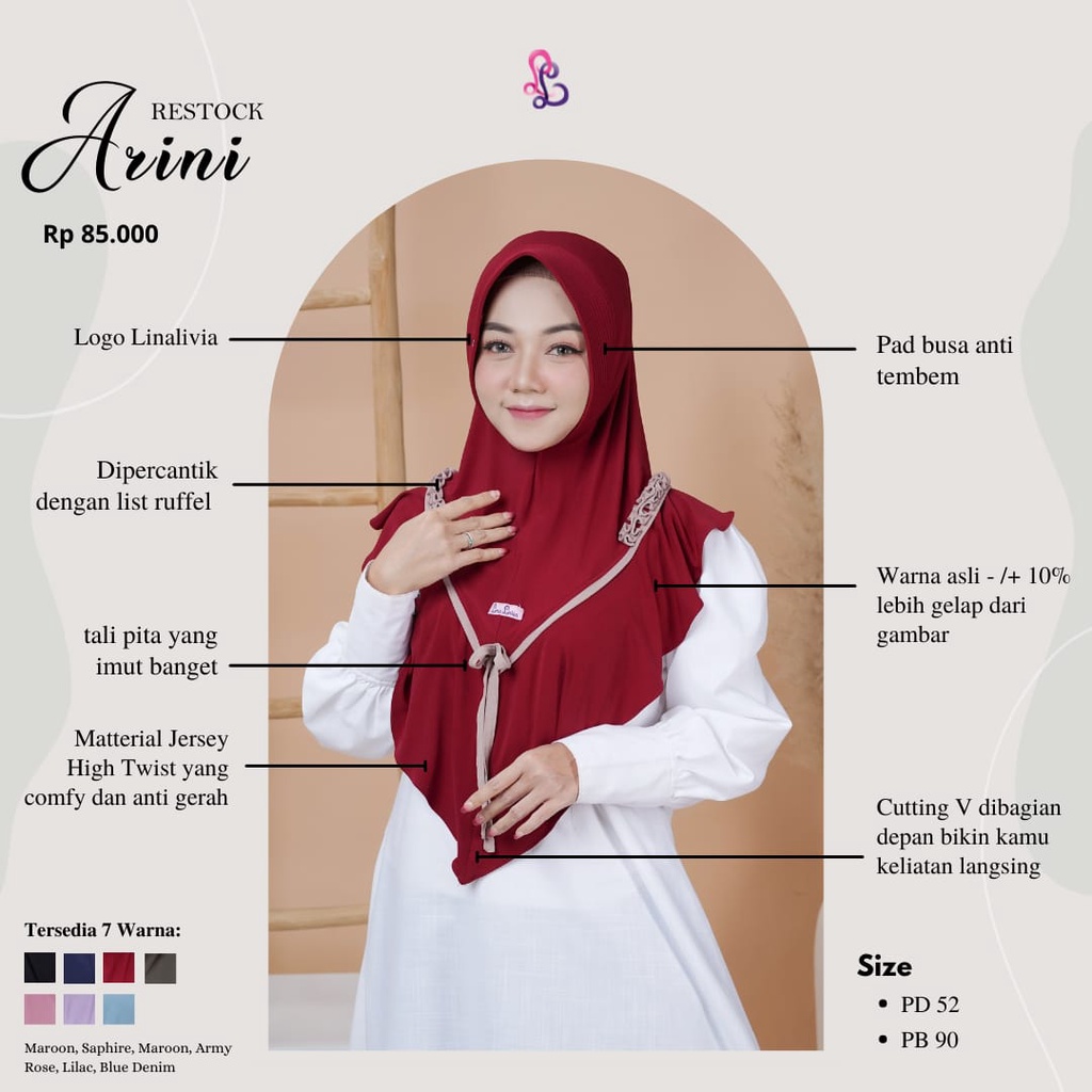 Restock Arini By LinaLivia Hijab/arini restok/bergo arini