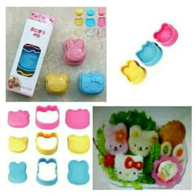 Cetakan Nasi Bola Karakter 3 Motif Kelinci Kitty Beruang Bento / Bento 3 In 1 / Rice Mold Cetakan Nasi Dengan 3 Motif Lucu