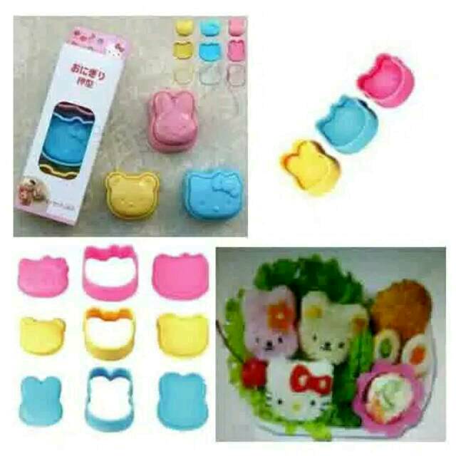 Cetakan Nasi Bola Karakter 3 Motif Kelinci Kitty Beruang Bento / Bento 3 In 1 / Rice Mold Cetakan Nasi Dengan 3 Motif Lucu