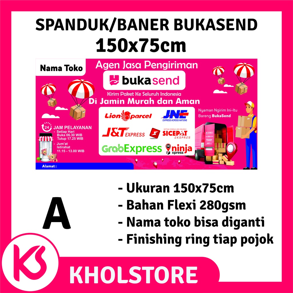 Banner Mitra BukaSend ukuran 150x75 cm