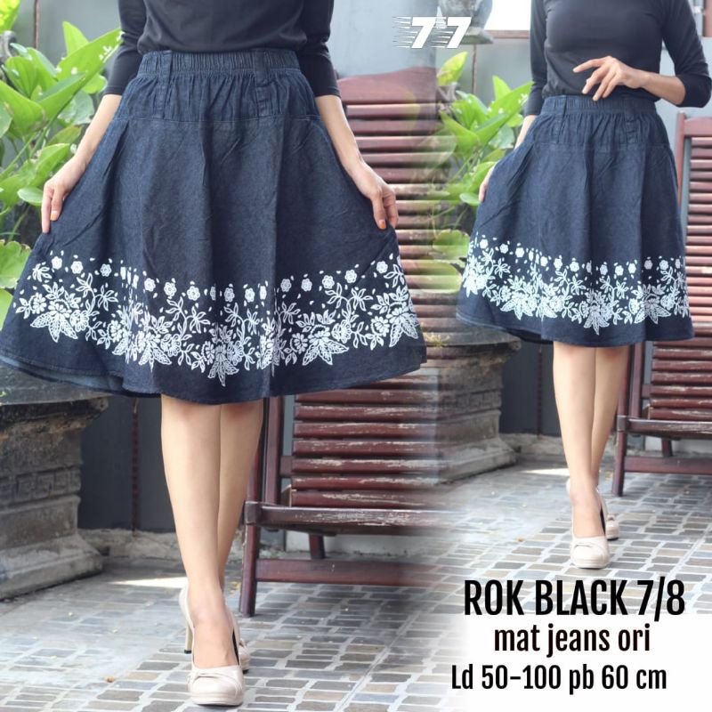 ROK PENDEK DEWASA MOTIF BUNGA BAHAN JEANS BB 45-60 KG