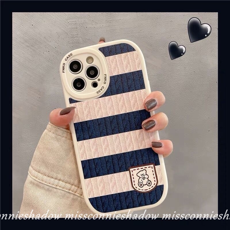 Redmi A1 10 9T 9A 9 10C 9C NFC Mi POCO M3 F4 K40s X3 Pro X3 NFC Redmi Note10 8 9 9s 10s 11Pro 11 11s 9Pro 10Pro Max Kartun Beruang Lucu Rajut Stripe Splicing Pattern Cover