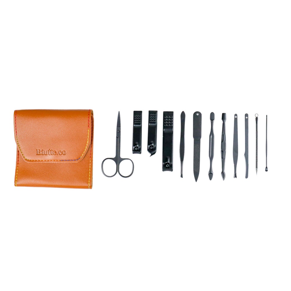 Biutte.co Set Gunting Kuku Manicure Nail Clippers Pedicure Kit 12 in 1 - TCT12 BROWN