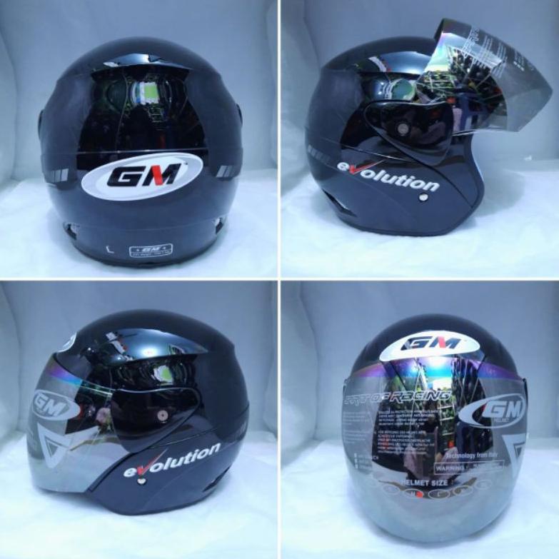  discount cpv75  helm gm evolution solid black metalik   hitam metalik kaca pelangi half face best s