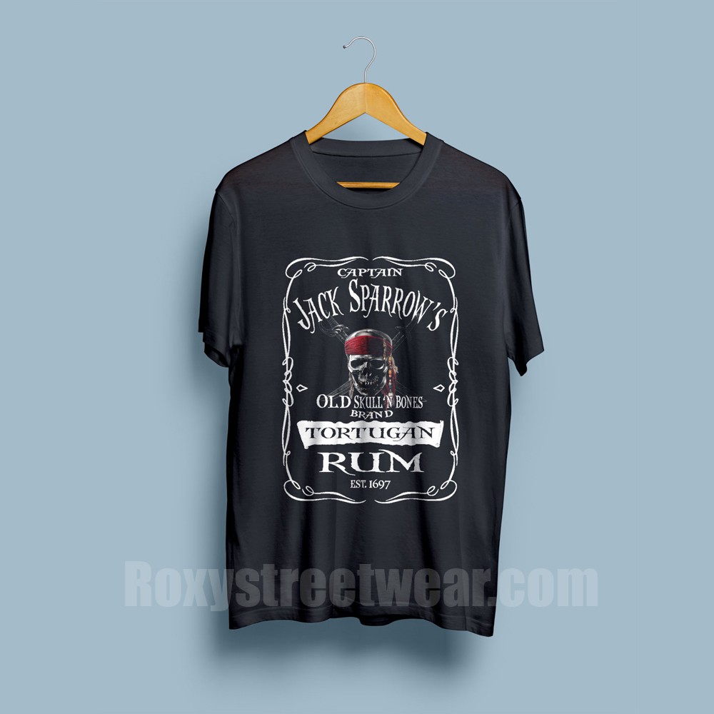 Kaos Lucu Captain Jack Sparrow Pirates of Carebian Tortogan Rum T-Shirt