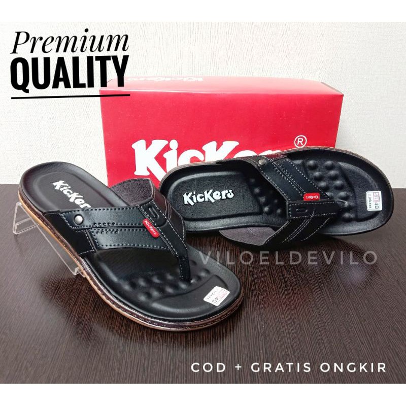 Sandal Kulit Pria casual Japit Kickers Size 39 - 40 Premium Quality (Jepit KOMBINASI - POLOS)