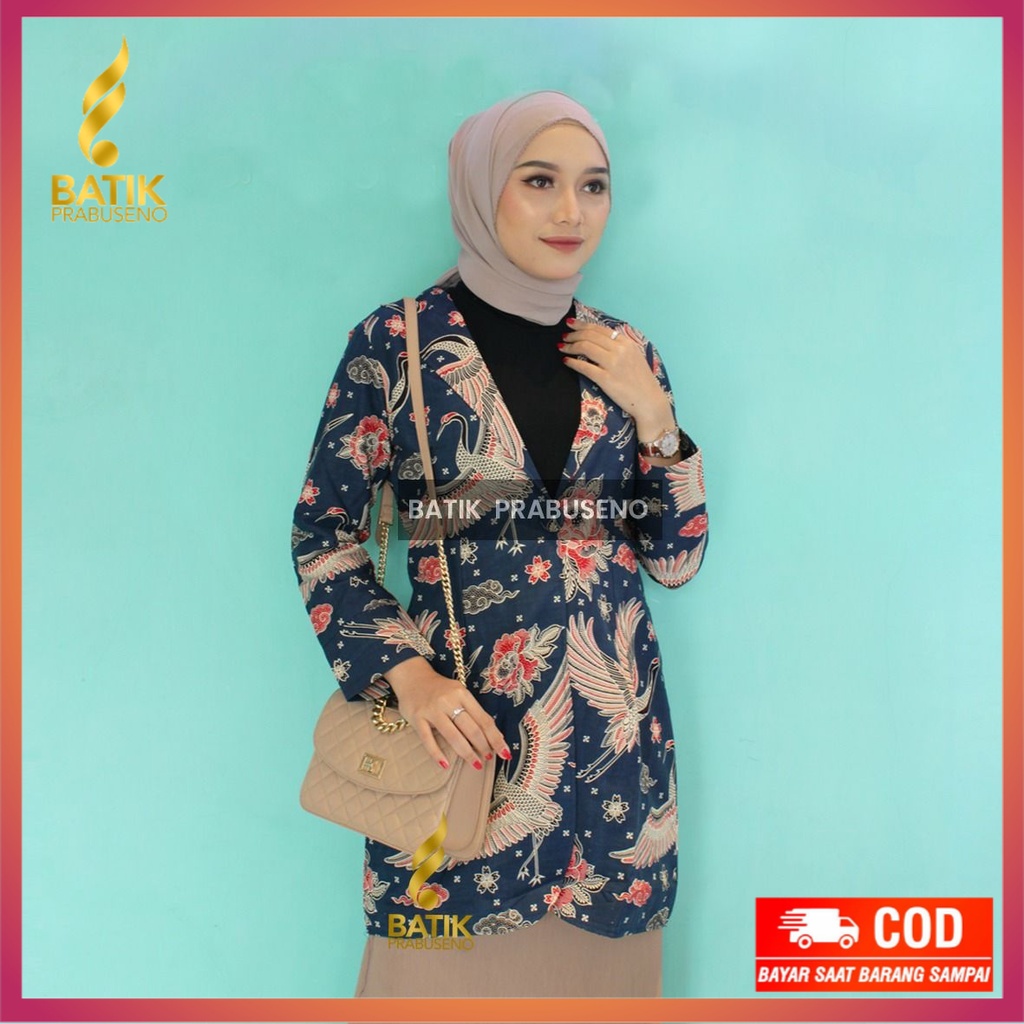 PRATISTA Tunik Batik Wanita Prabuseno Modern  Lengan Panjang Katun Lapis Furing Modern Kerja Kantora