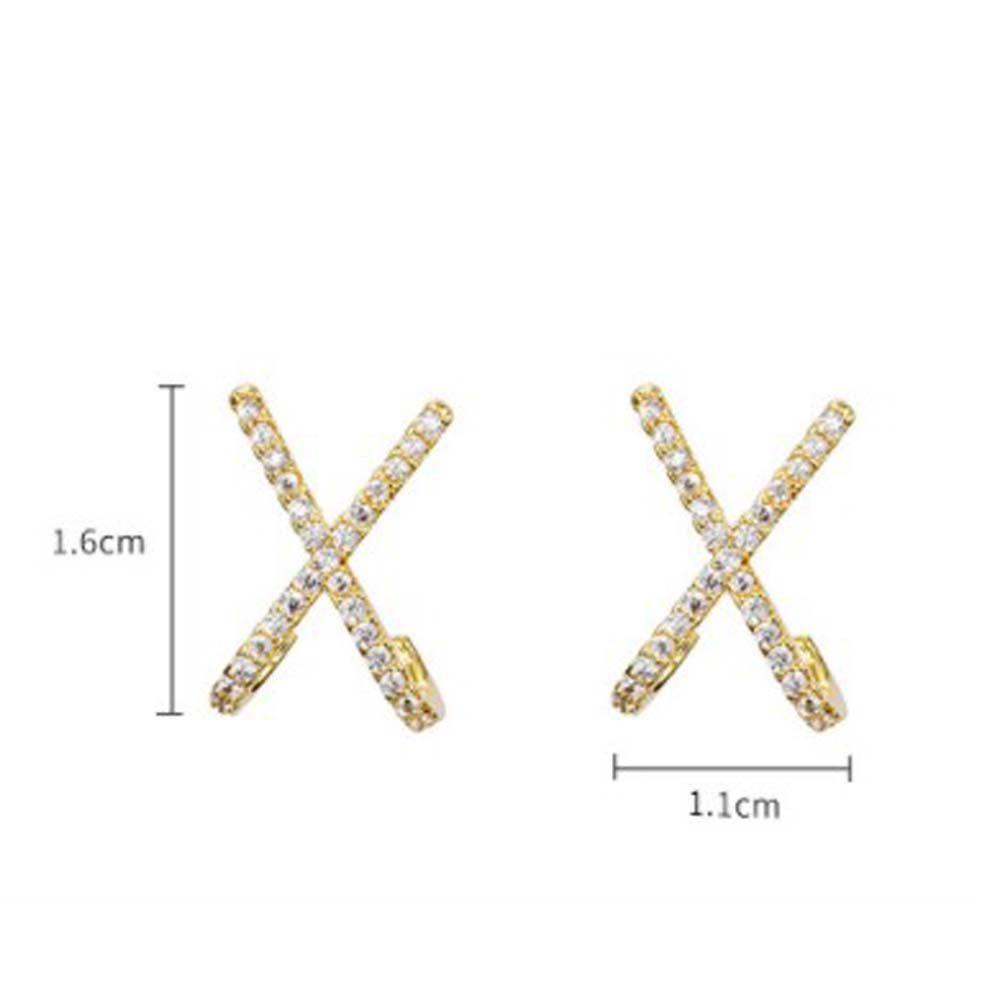 NEEDWAY X Earrings Logam Sederhana X shaped Stud Earrings Fashion Perhiasan Zirkon Salib X-shaped Women Earrings