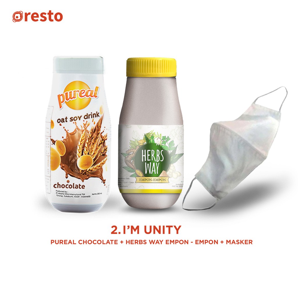 

I'M UNITY - Free Masker Sritex - Pureal Chocolate Oat Soy Milk 250 mL + Herbs Way Empon Empon 250 mL