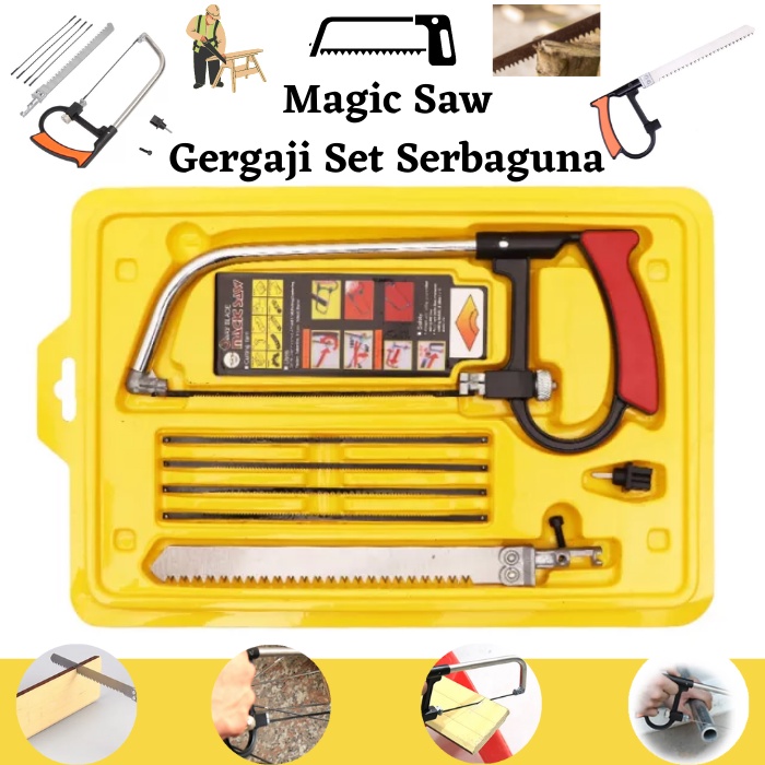 Gergaji Set Magic Saw Serbaguna Gergaji Ukir Mini Gergaji Besi Pipa Kayu Kaca Set 3 Way Blade 8in1