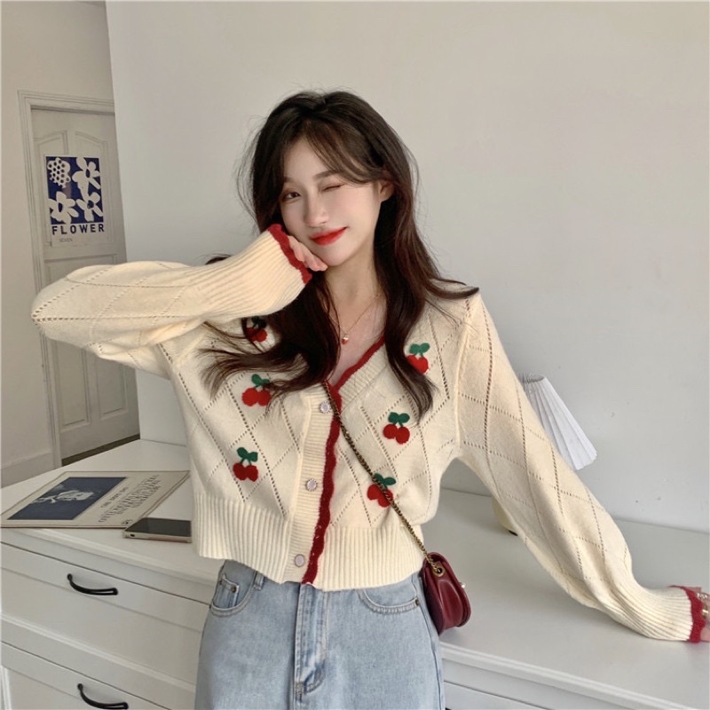 CARDIGAN OUTER WANITA  KNIT CHERRY JAKET CEWEK MX951