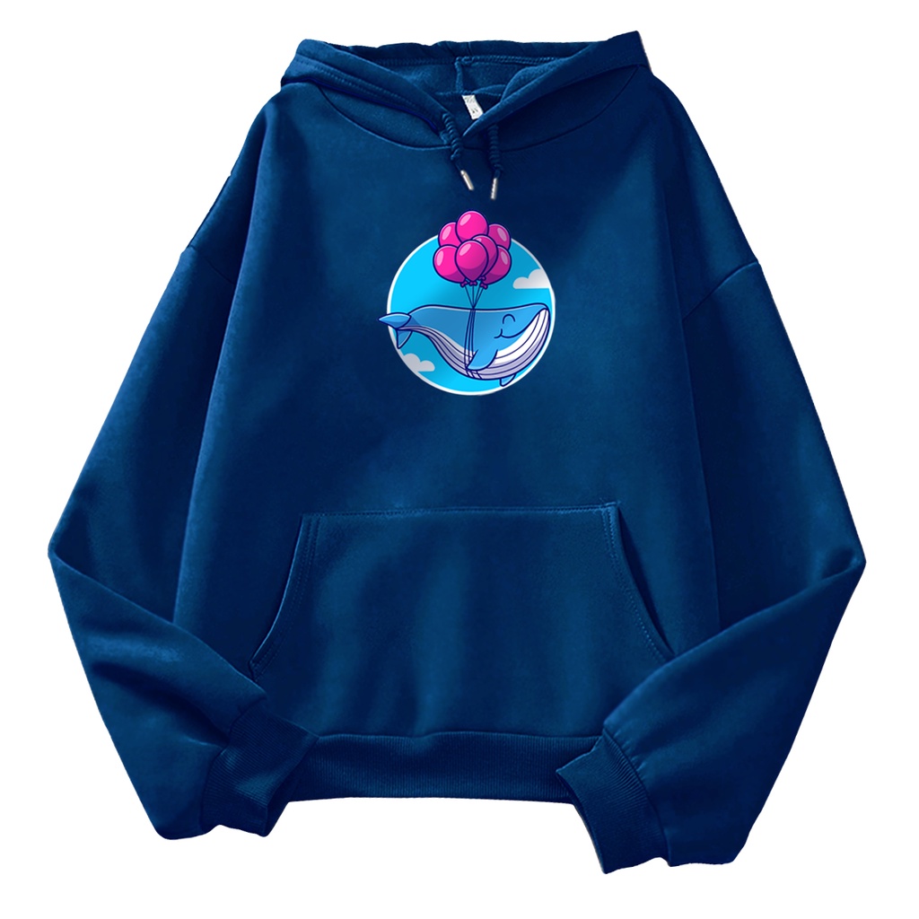 Sweater hoodie anak perempuan WHALE BALOON sweter anak cowok cewek motif kartun