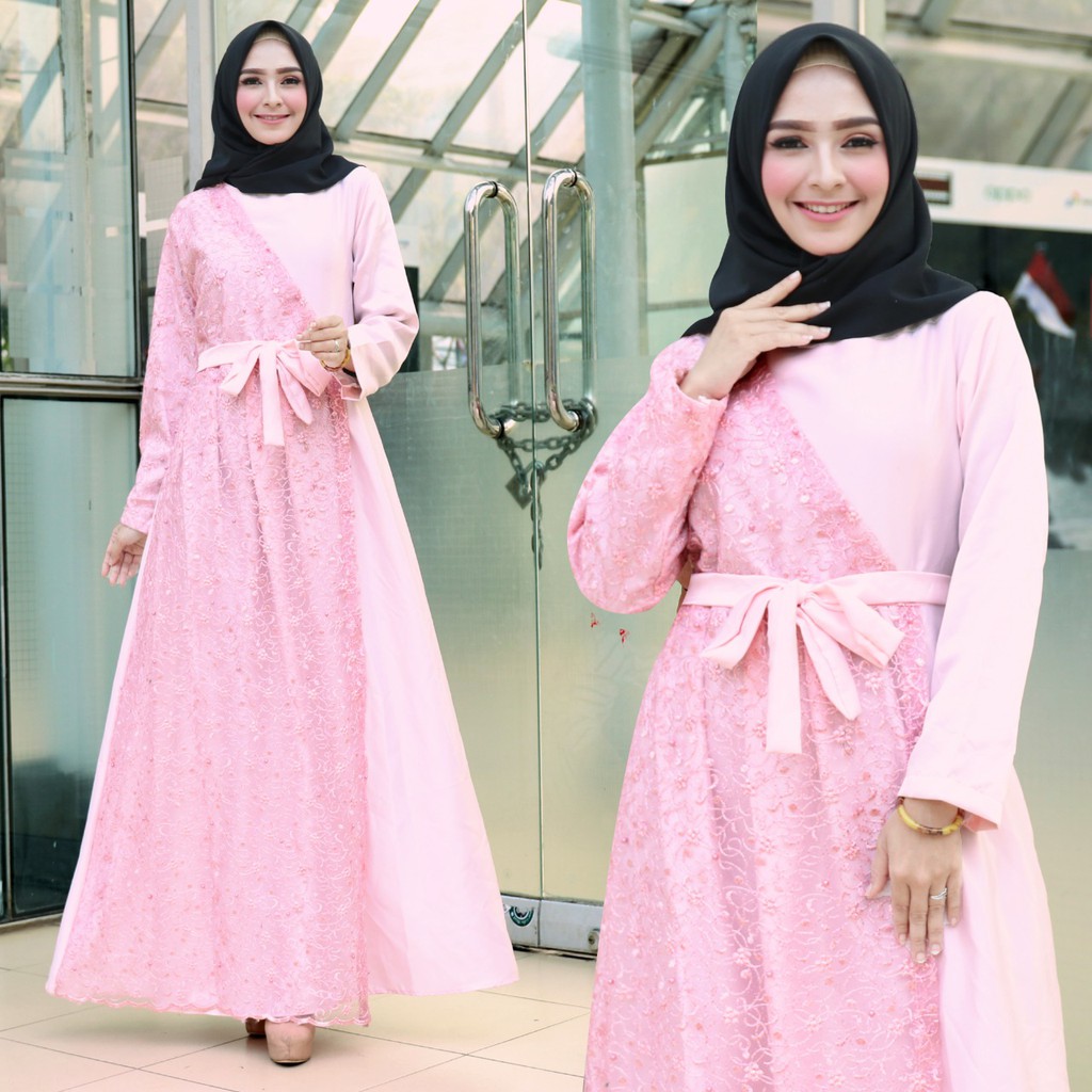 Dress Brukat Wanita Maxi Dress Carlita / Gamis Wanita bahan Velvet Roberto / Fashion Muslim / Baju Pesta
