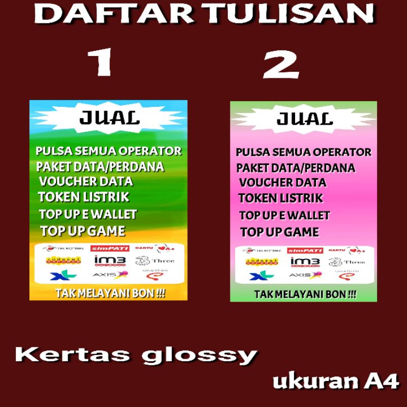 

kertas tulisan jualan pulsa di rumah dan di konter ek