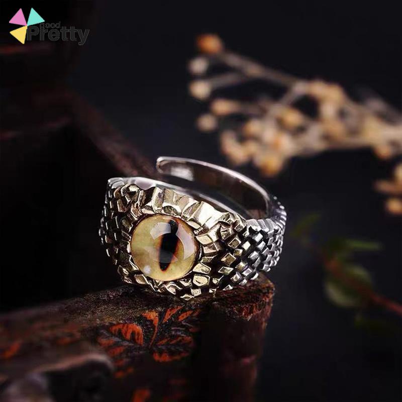 Cincin Pria keren Desain cincin adjustable Mata Merah Bahan Metal Gaya Retro Punk Rock cincin batu akik Untuk Pesta Motor - PD