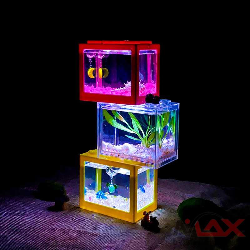 TOPINCN Aquarium Mini Lego Block 4 Windows 12x8x10cm White LED TOP4