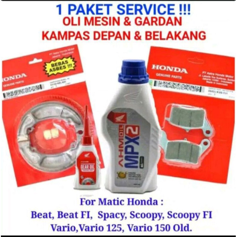 Paket service motor matic, Oli mpx2, oli gardan Honda, kampas depan dan belakang Vario 110 125 Scoop