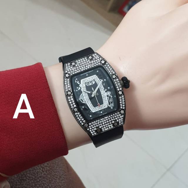 JAM TANGAN WANITA RICHARD MILE 002 RUBBER CAS HITAM SEMI SUPER