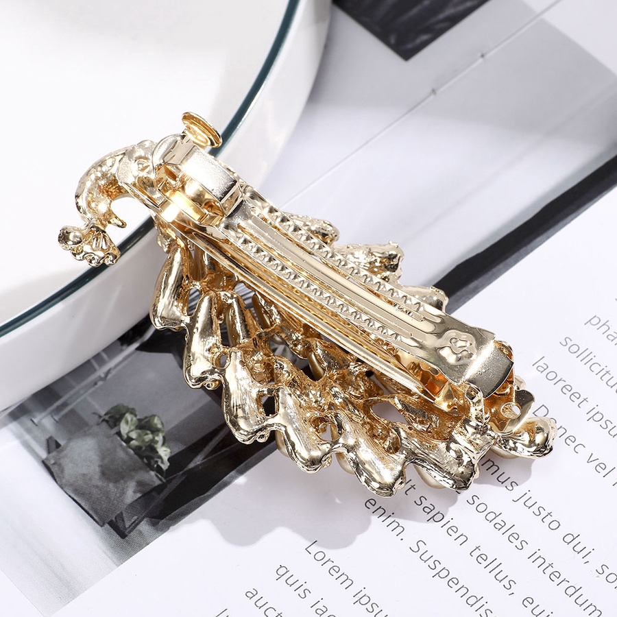 Korean Vintage Gold Pearl Hair Clip Rhinestone Barrette Large Hairpin Ponytail Holder Accessories