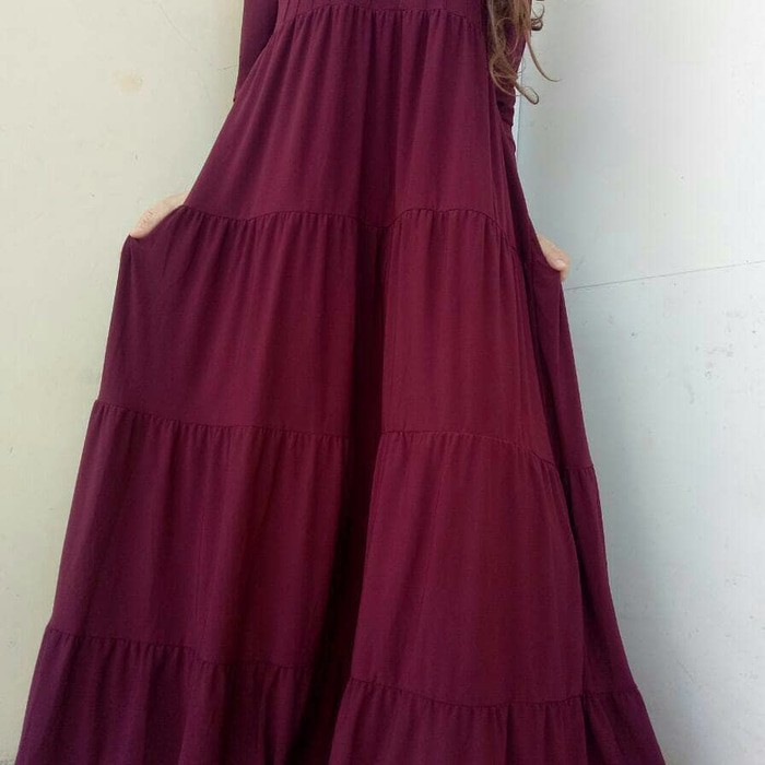 Merah Marun - Gamis Jersey Korea Model Unpak