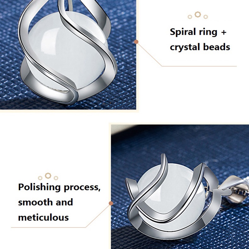 1 Pcs Fashion Simple White Round Opal Pendant Necklace/ Hollow Spiral Geometry Metal Clavicle Chain