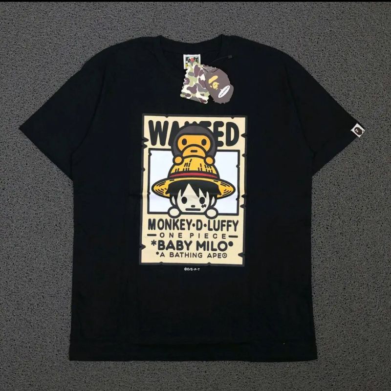 PAKAIAN PRIA T SHIRT KAOS A BATHING APE X ONE PIECE BABY MILO WANTED HITAM