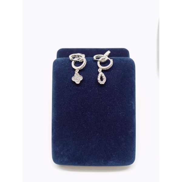 anting jepit donat mp 1 brs + mainan bunga / tears silver925 / perhiasan perak asli lapis mas putih