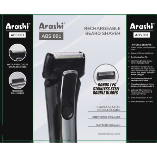 Alat Cukur Jenggot ARASHI ABS 001 - Alat Cukur Elektrik Recharger ARASHI ABS-001