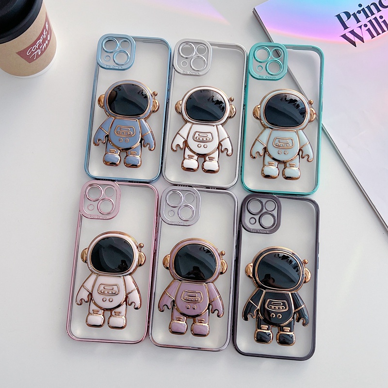 Case Pelindung Kamera Transparan Motif Astronot Untuk Iphone 13 12 11 Pro MAX X XS XR XS MAX 6 6s 7 8 Plus 7 8