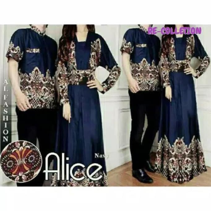 TERL4RIS Baju batik couple muslim baju gamis wanita baju syar'i Alice - Hitam
