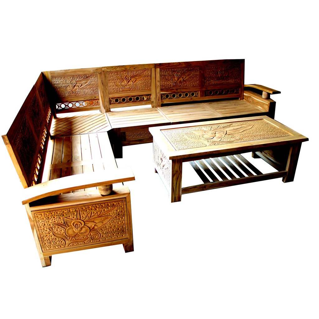 Set perabot  Meja Kursi Ruang  Tamu  motif ukir bahan kayu 