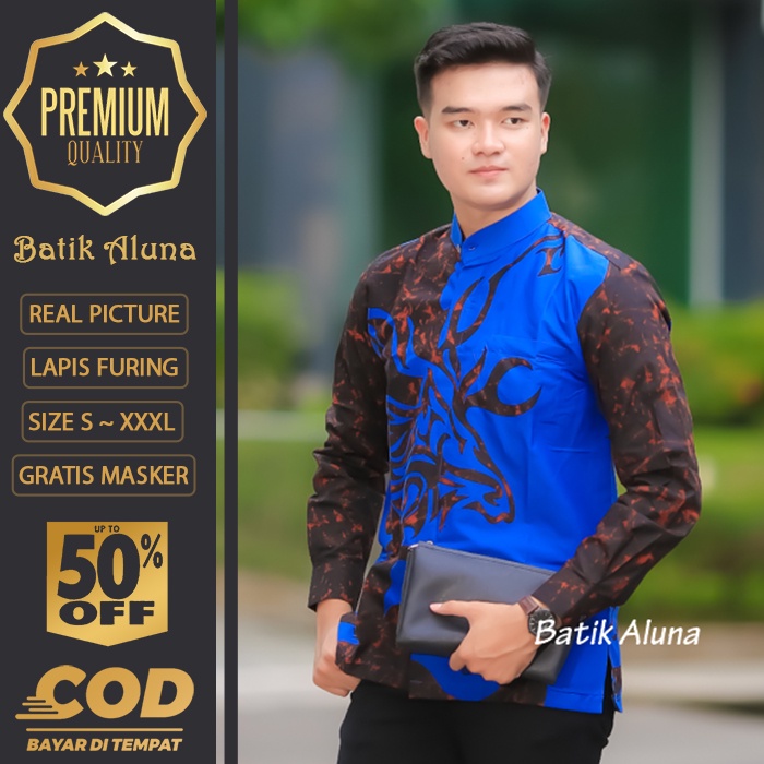 BAJU KOKO PRIA MUSLIM BATIK PRIA LENGAN PANJANG MEWAH PREMIUM ALUNA PRABUSENO KERIS KEMEJA BATIK ACA