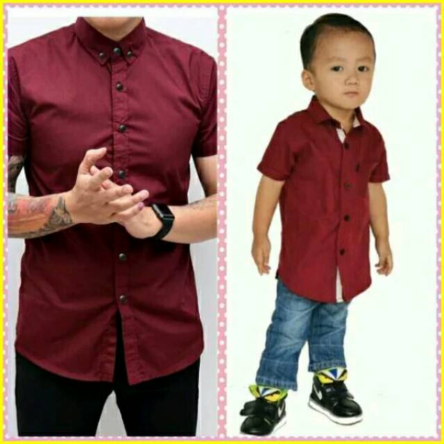Kemeja polos merah maroon ayah anak