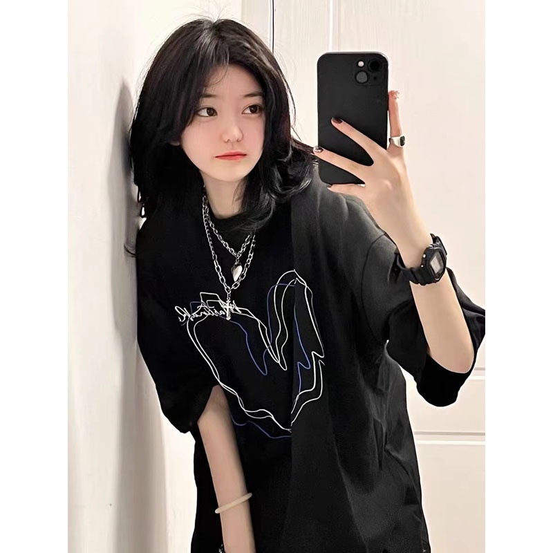 t-shirt baju wanita kaos korean style love atasan oversize lengan pendek