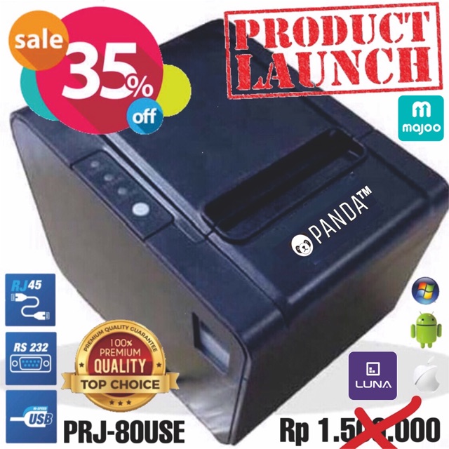 POS MINI RECEIPT PRINTER KASIR 80MM THERMAL PANDA PRJ-80USE (USB+SERIAL+LAN) KERTAS 80 MM