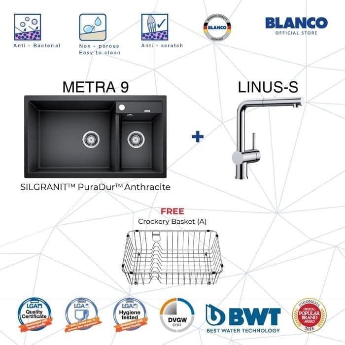 BLANCO Metra 9 Silgranit Sink + BLANCO Linus-S Chrome