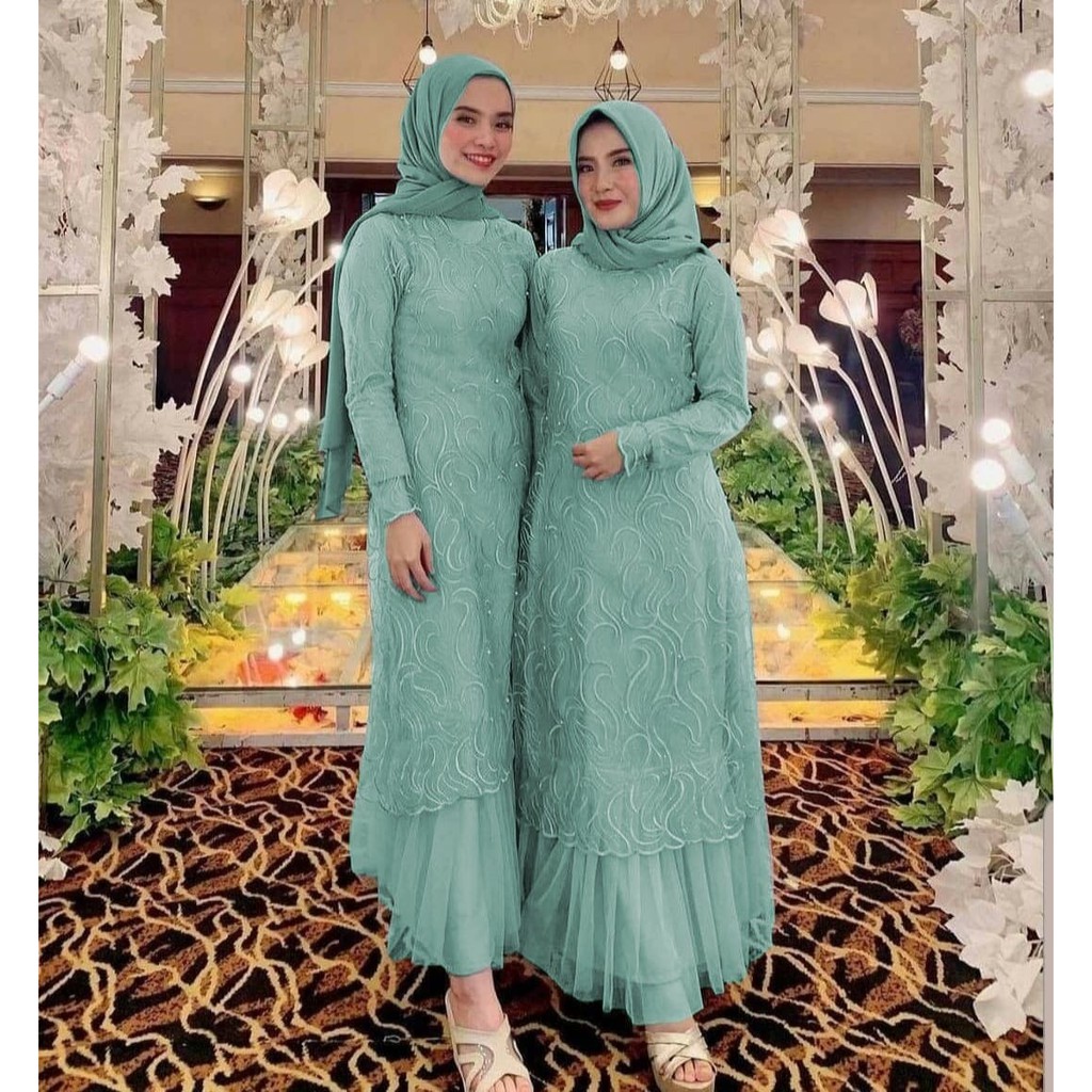 GAMIS GERALDINE BAHAN TILE RUBY MUTIARA / GAMIS BRUKAT TILE / SIZE  L XL XXL JUMBO / GAMIS PESTA