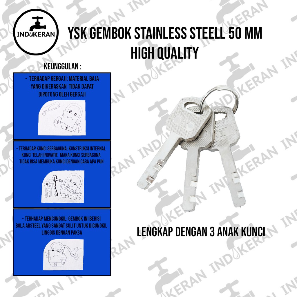 INDOKERAN - Gembok Pintu Pagar Rumah - 50 MM - High Quality