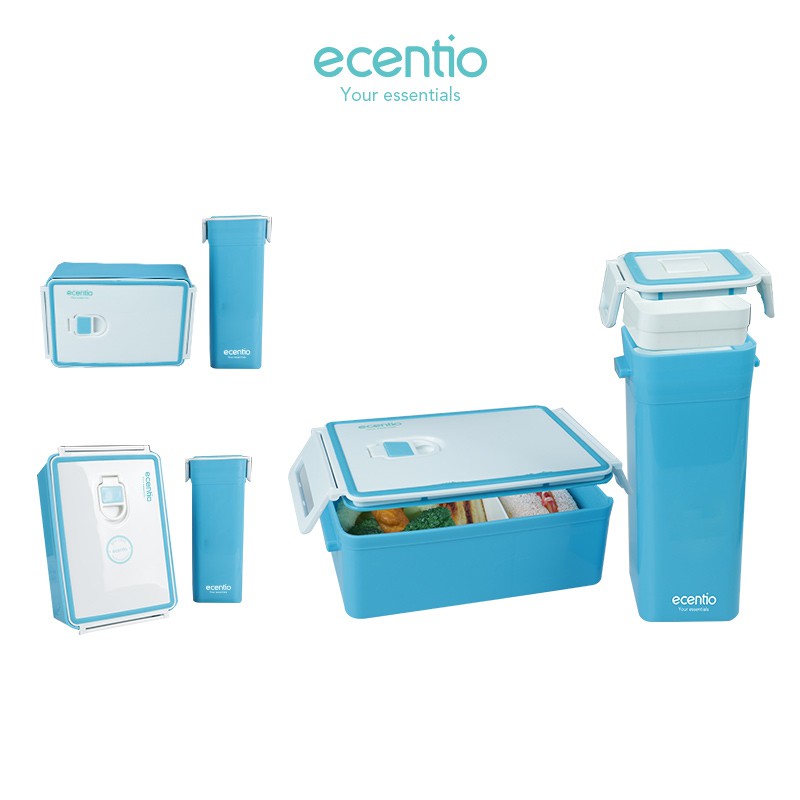 

ecentio 2 Set kotak makan + Botol minum CLBE-3401 1000ml + 600ml biru