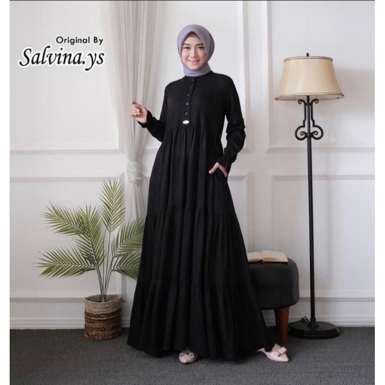 gamis salvina rayon uniqlo khusus hitam