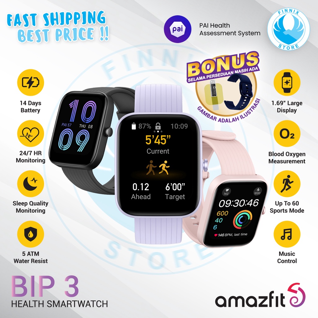 Amazfit Bip 3 / 3 PRO Series Smartwatch - Garansi Resmi