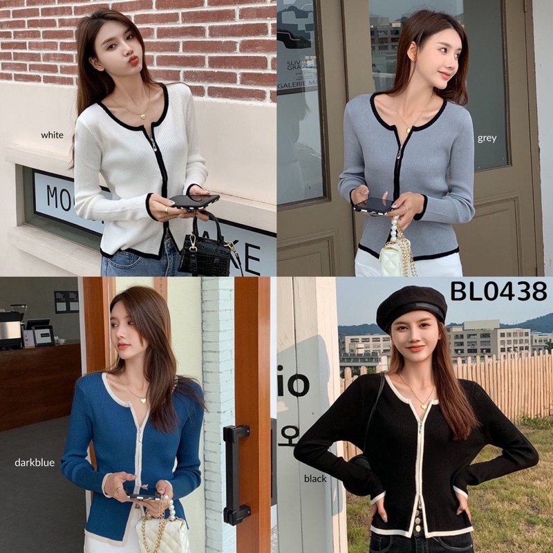 Louise Edgy Double Zip Knit Blouse cardigan import cardigan korea cardigan bangkok baju rajut premiu