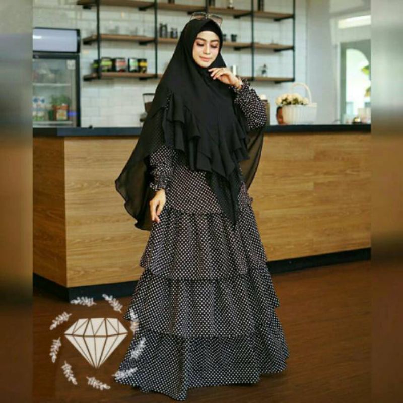 Fimela syari polkadot cuci gudang // gamis syari monalisa polka