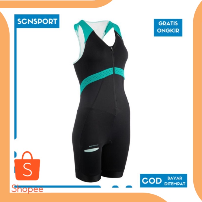 Promo perkakas APTONIA Trisuit Triatlon Jarak Pendek Wanita hitamhijau 857 Berkualitas