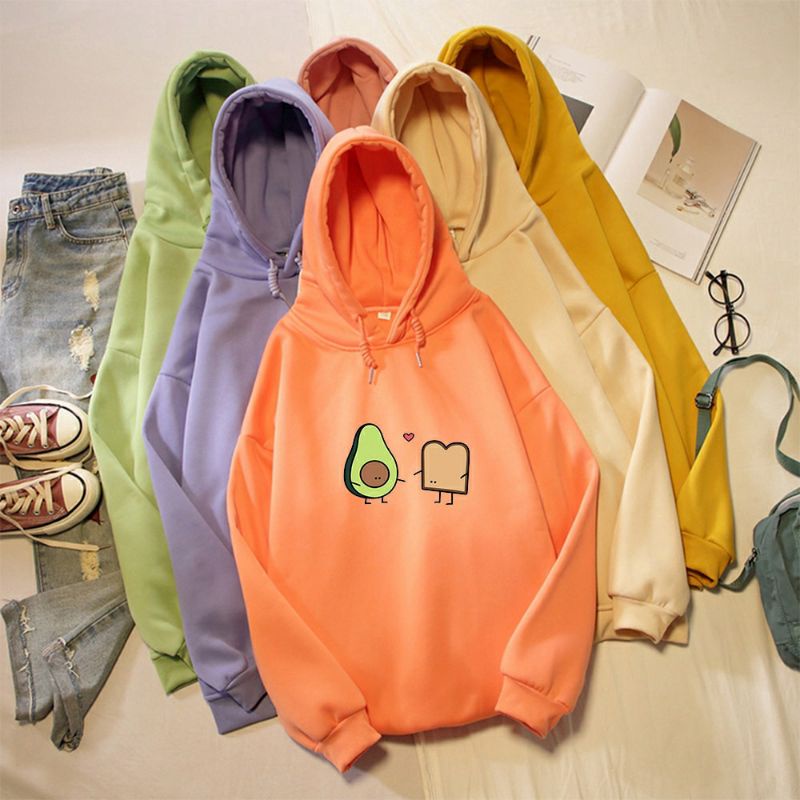 (S - 6XL) Hoodie Cute AVOCADO VEGAN BREAD Kawaii Jaket Cartoon Jumper JUMBO BIGSIZE OVERSIZE Unisex Korean Style Harajuku