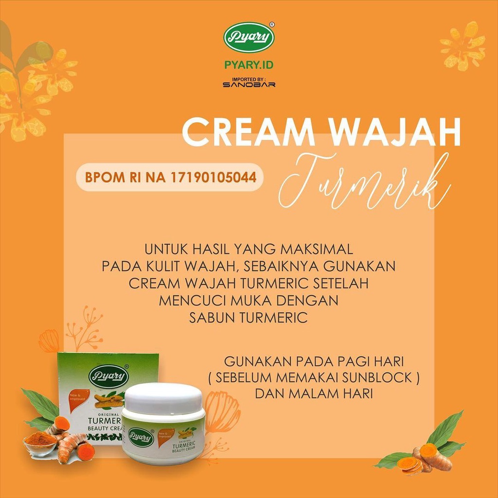 CREAM PYARY TURMERIC BEAUTY CREAM 100% Original [BPOM RESMI] | Krim Pemutih Kulit | Tumeric atau Kunyit Mencerahkan Menghilangkan bekas jerawat flek wajah dan luka