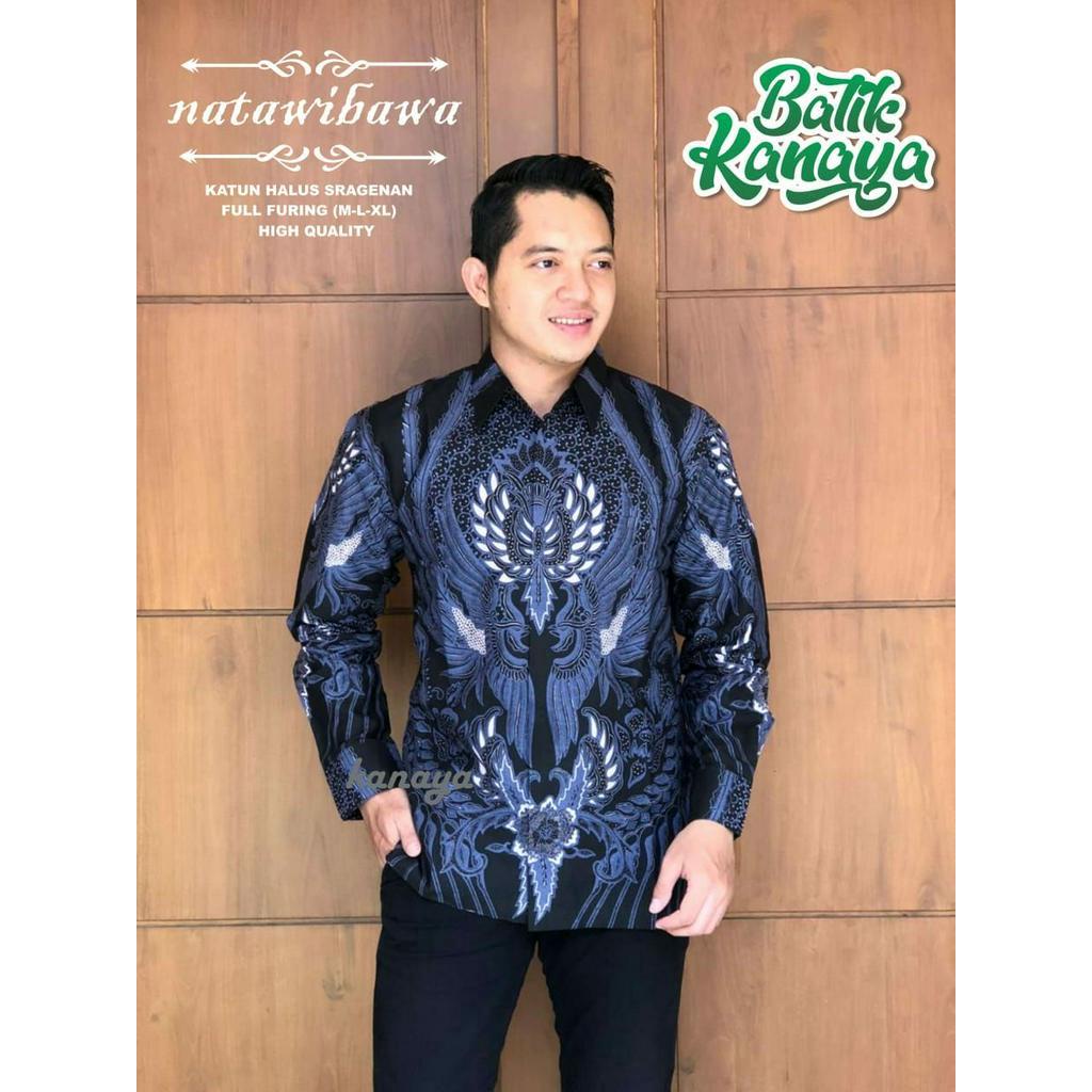 Kemeja Batik Warna Biru Batik Lengan Panjang Lapis Furing Batik Pria Terbaru Warna Biru NATAWIBAWA