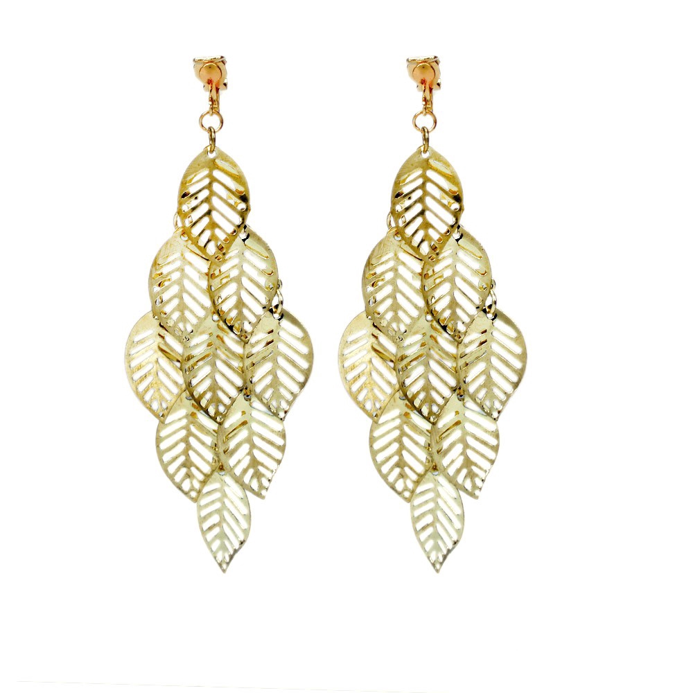 Anting Klip Tanpa Tindik Bentuk Daun Multilayer Bahan Metal Warna Goldsilver Untuk Wanita