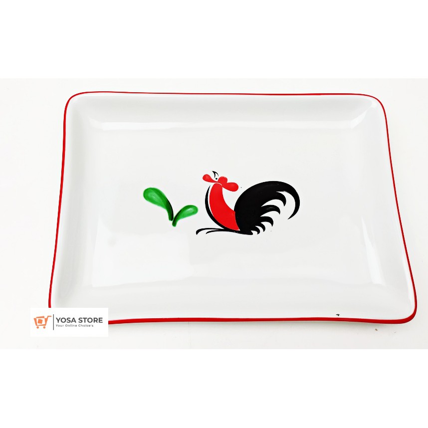 Piring Saji Keramik Segi Empat Ayam Jago 20cm x 14cm - 1 Pcs-2
