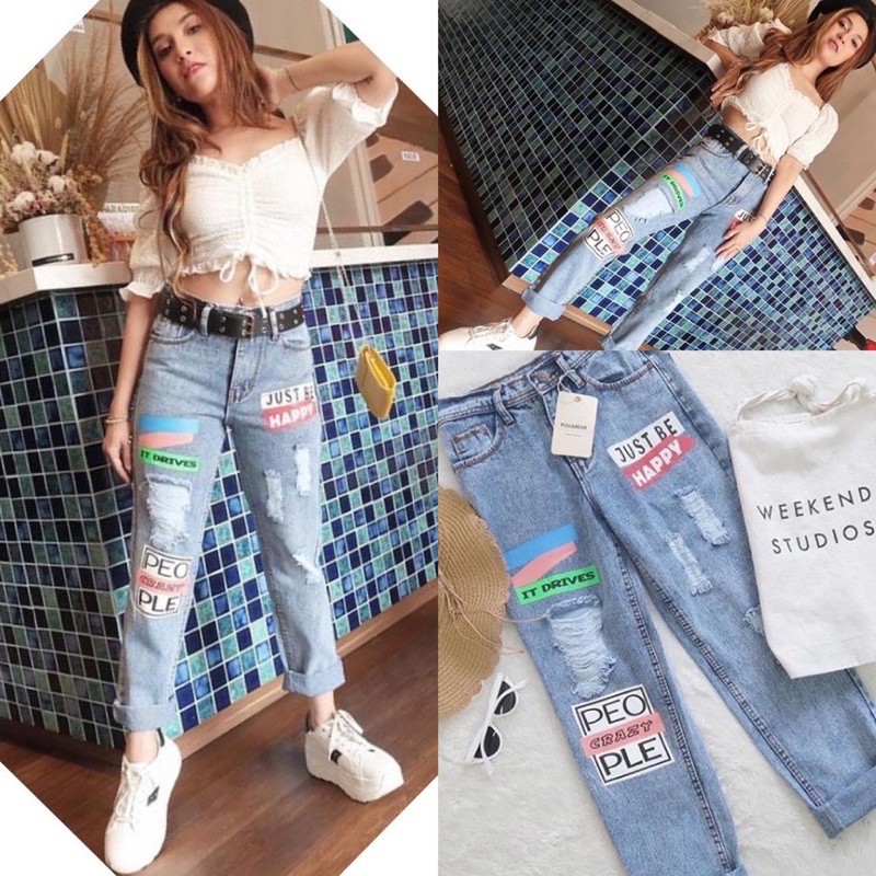 BOYFRIEND JEANS WANITA ROSALIE JUST BE HAPPY